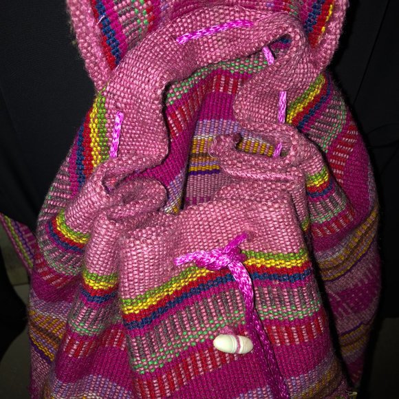Artesanias Pinzon Mexican Boho Serape Hot Pink Large Backpack OS - Picture 6 of 12
